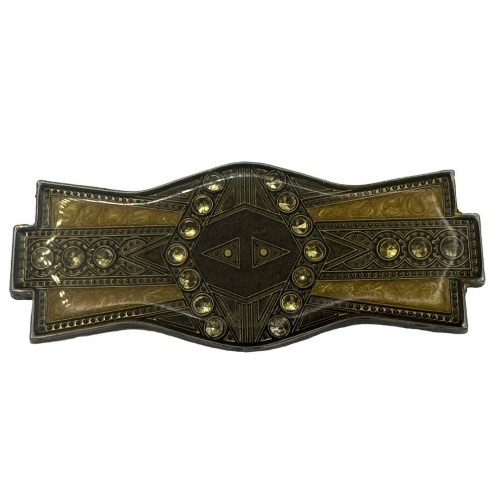 Vintage Brass & Amber-Toned Rhinestone Brooch Pin